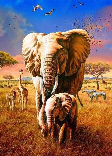 5D Diamond Art Painting Sunrise,Elephant,Animal,Large Size Diamond