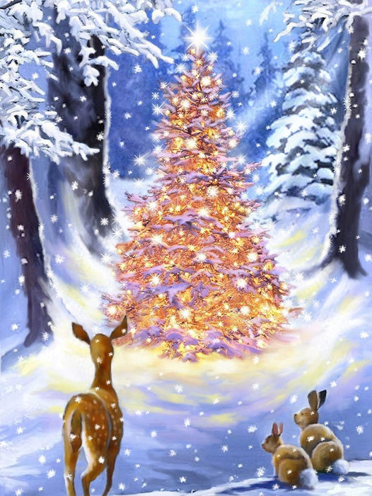 Christmas Tree Lighting in Forest