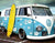 Blue Van with Yellow Surfboard