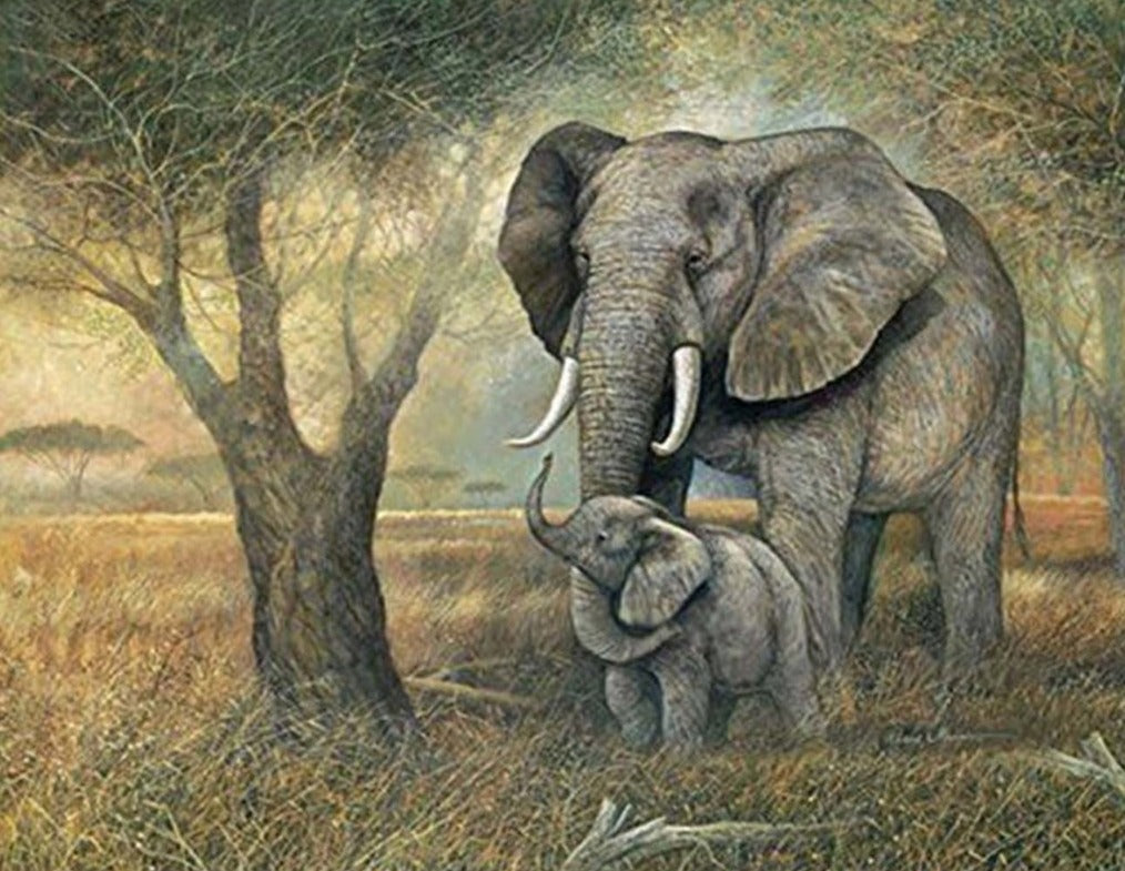 Elephant and Little by the Tree