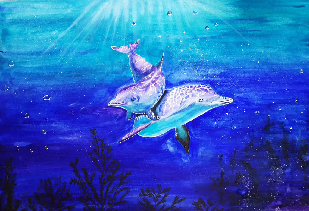 Dolphins Under Blue Water