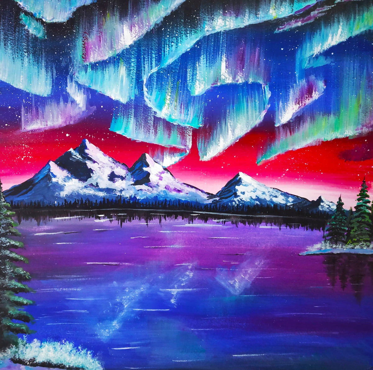 Blue Lights, Lake & Mountains | Diamond Painting — Happy Painting USA