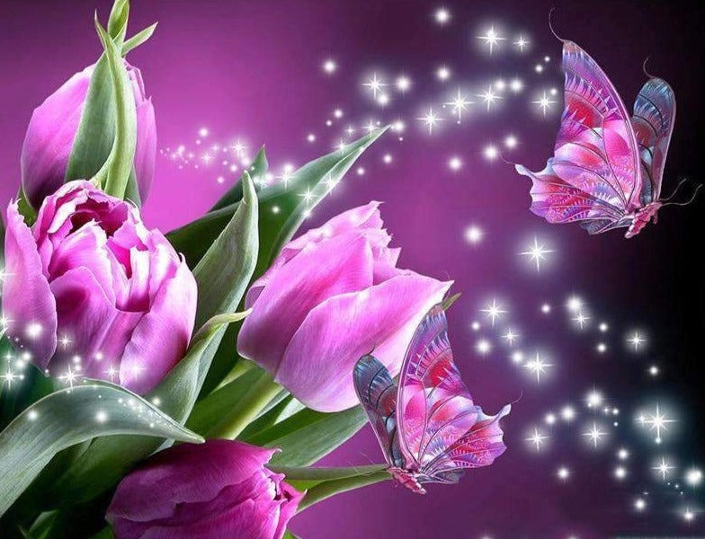 Sparkle Purple Flowers and Butterflies