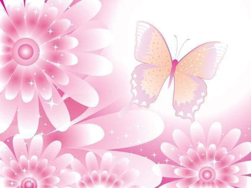 Pink Flowers and Butterfly