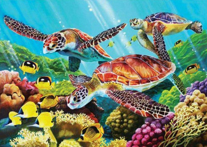 Turtle with Fish Diamond Painting — Happy Painting USA