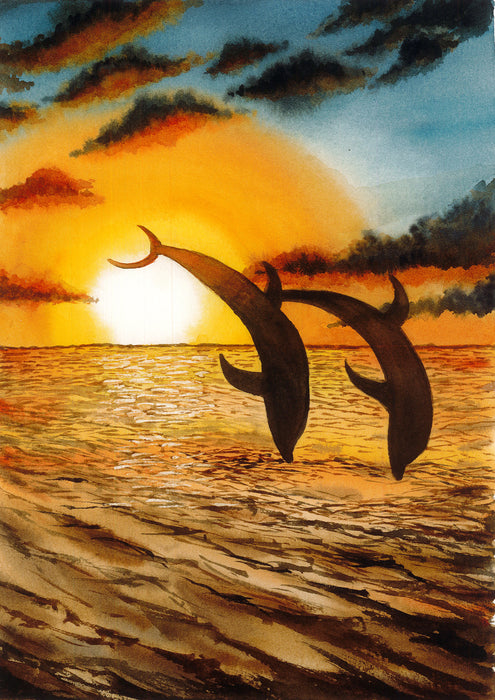 Dolphins Playing at Sunset