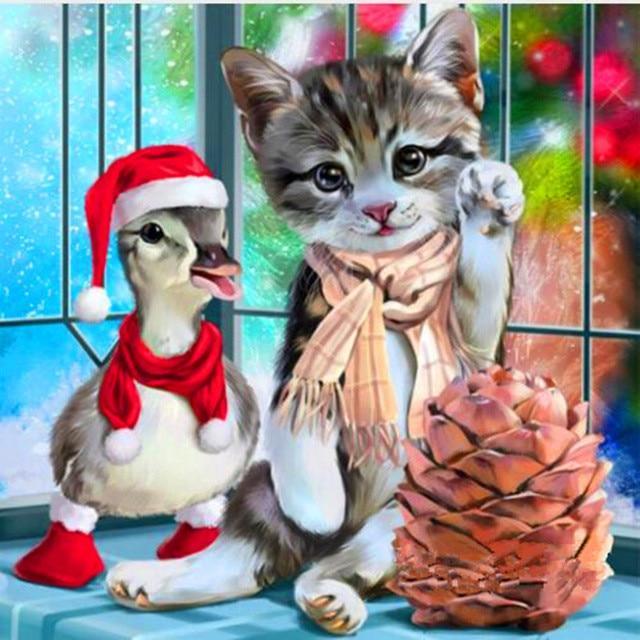 Duckling and Kitten Celebrate Christmas